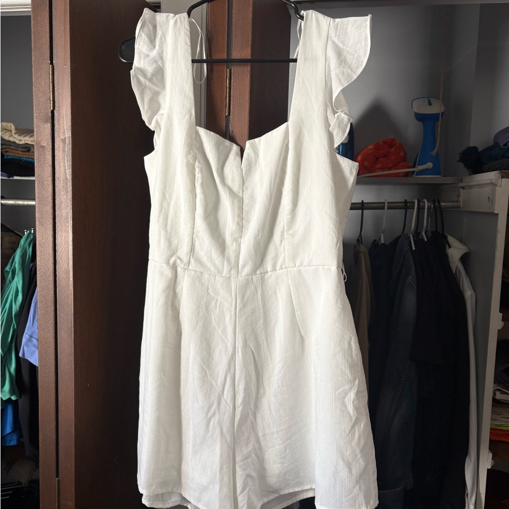 Miami White Romper with Ruffle Sleeves